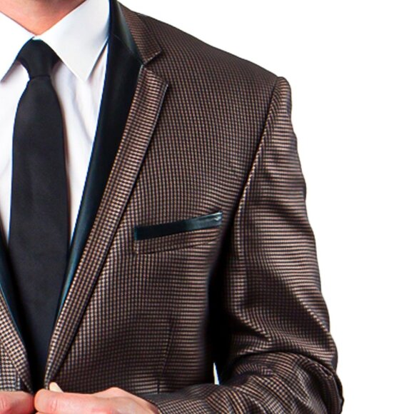 Puppytooth Elbow Patch Men's Classic Blazer Modern Fit, Brown - Picture 2 of 5